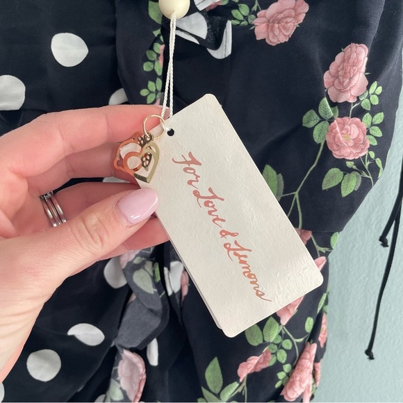 For Love And Lemons Mochi Shirred Mini Dress Black Floral Polka Print NWT XS - Picture 12 of 15